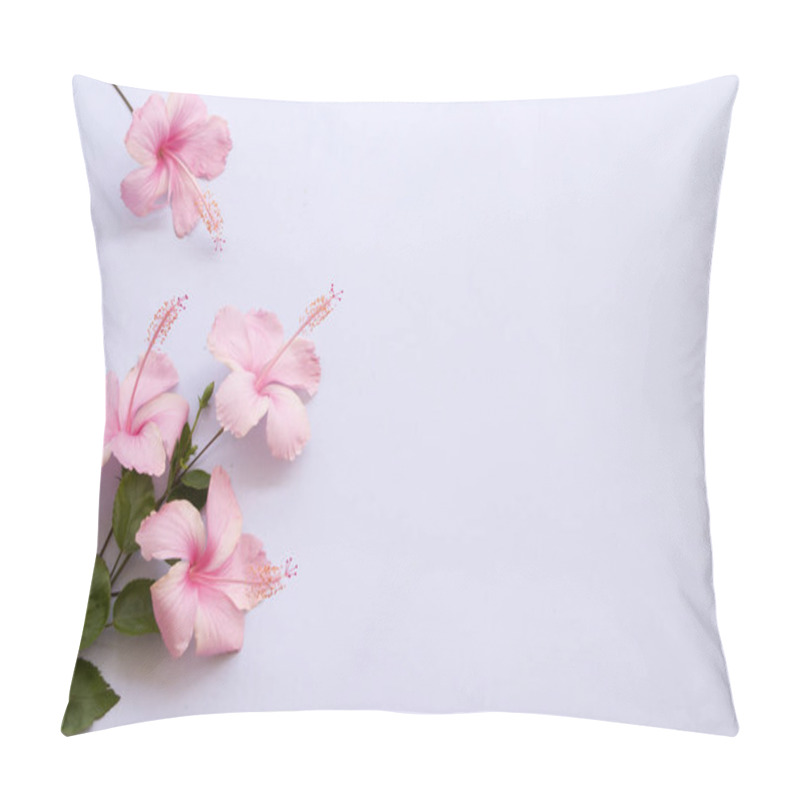 Personality  pink hibiscus flower of asia with scissors arrangement on background white pillow covers