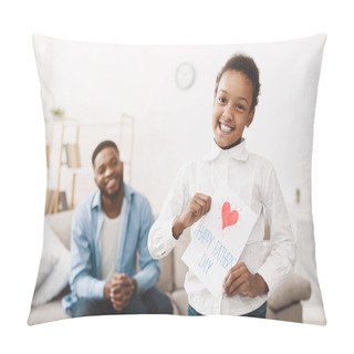 Personality  Fathers Day. Happy Daughter Preparing Greeting Card Pillow Covers