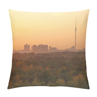 Personality  TV Tower And Urban Houses In Warm Orange Sunrise Pillow Covers