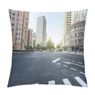 Personality  Empty Asphalt Road Of A Modern City With Skyscrapers Pillow Covers
