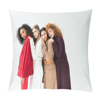 Personality  Attractive Blonde And Redhead Women Standing Near African American Girls On White  Pillow Covers