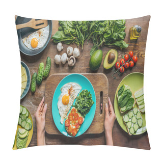 Personality  Woman Holding Cutting Board With Breakfast Pillow Covers