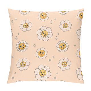 Personality  Groovy Flowers In Trendy Retro Psychedelic Style. Seamless Pattern. Pillow Covers