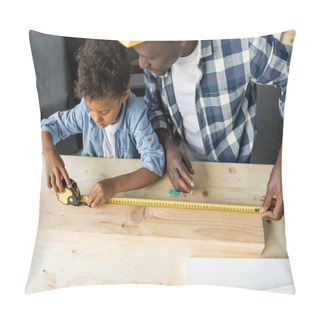 Personality  African-american Father And Son Doing Renovation Pillow Covers