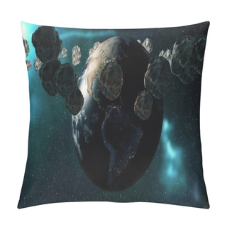 Personality  Planet Earth And Asteroids Spinning Around Its Axis. Futuristic Cosmic Background Pillow Covers