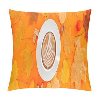 Personality  Coffee Latte Cup In Dry Autumn Leaves Wreath Frame Pillow Covers