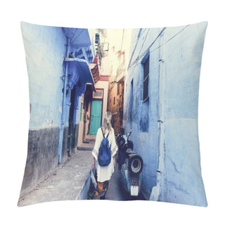 Personality  Western Woman Exploring The Blue City, Jodhpur India Pillow Covers