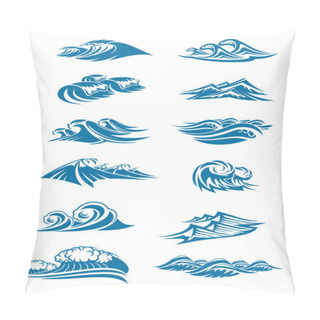 Personality  Vector Waves Icons Of Ocen Water Wave Blue Splash Pillow Covers