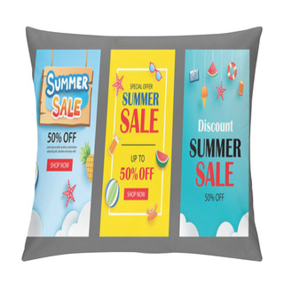 Personality  Summer Sale Banner Templates. Paper Art And Craft Style. Vector Illustrations For Email, Newsletter, Website, Mobile Ads, Discount, Coupon,poster. Pillow Covers