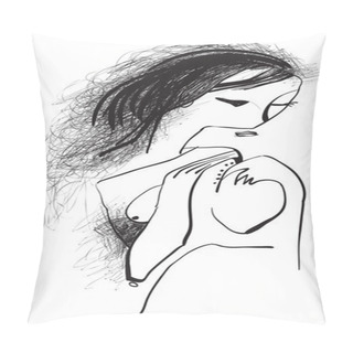 Personality  Art Of Line Art - Woman With Long Hair Pillow Covers