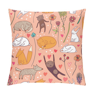 Personality  Cute Animals Pink Seamless Pattern Pillow Covers