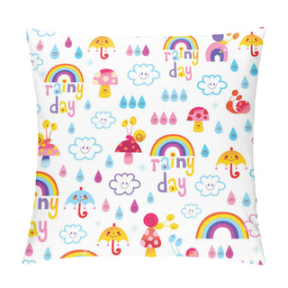 Personality  Rainy Day Rainbows Umbrellas Raindrops Snails Sky Seamless Pattern Pillow Covers