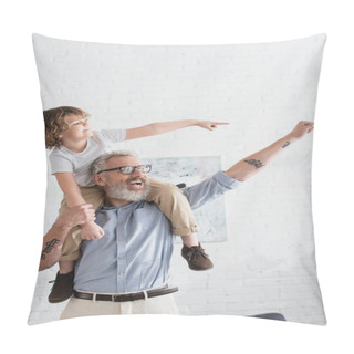 Personality  Excited Boy And Grandfather Gesturing At Home  Pillow Covers