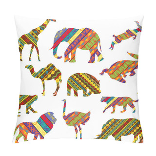 Personality  Set Of African Animals Made Of Ethnic Textures Pillow Covers