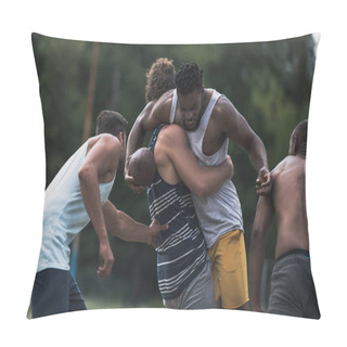 Personality  Multicultural Men Playing Football Pillow Covers