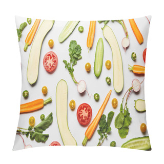 Personality  Top View Of Fresh Sliced Vegetables On White Background Pillow Covers