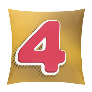 Personality  Number 4 Sign Design Template Element. Vector. Magenta Icon With Darker Shadow, White Sticker And Black Popart Shadow On Golden Background. Pillow Covers