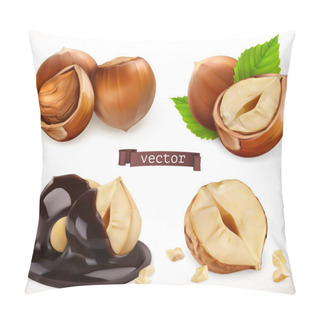 Personality  Hazelnut. 3d Realistic Vector Icon Set Pillow Covers