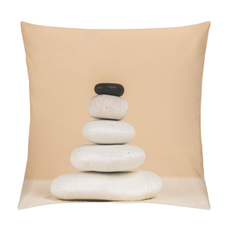 Personality  Zen Stones On Sand Surface Isolated On Beige  Pillow Covers