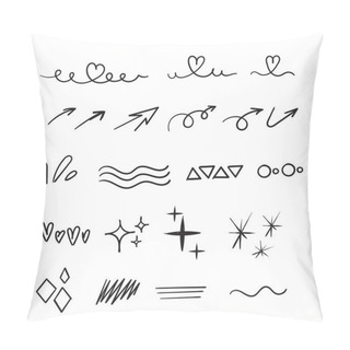 Personality  Hand Drawn Set Of Doodle Elements. Black And White Linear Pattern. Sketch Style Vector Collection. Cartoon Style Vector Isolated Pillow Covers