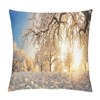 Personality  Winter Landscape With Snow And Gold Sunlight Pillow Covers
