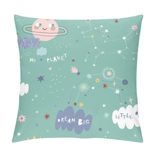 Personality  Cute Space Saturn Princess Planet Character Vector Seamless Pattern Pillow Covers