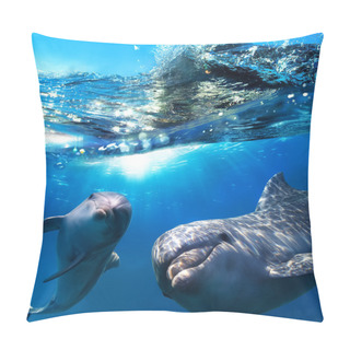 Personality  Two Funny Dolphins Smiling Underwater Very Close The Camera Pillow Covers