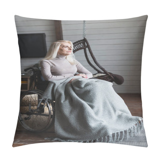 Personality  Elderly Woman Sitting In Armchair With Blanket At Home  Pillow Covers