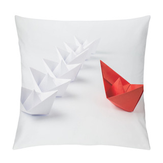 Personality  Red Paper Ship Leading Among White Pillow Covers