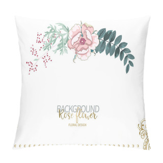 Personality  Composition Of Beautiful Pink Rose And Flowering Branch Of Wormwood, Green Tropical Leaves Pillow Covers