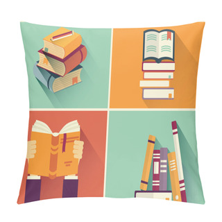 Personality  Set Of Books In Flat Design, Vector Illustration Pillow Covers