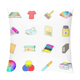 Personality  Print Process Icons Set, Cartoon Style Pillow Covers