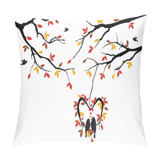 Personality  Birds On Autumn Tree In Heart Nest, Vector Pillow Covers