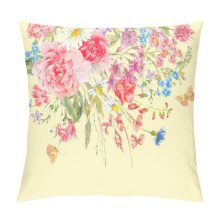 Personality  Watercolor Bouquets Of Wildflowers And Roses Pillow Covers