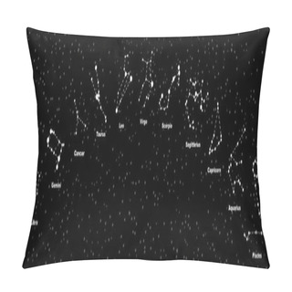 Personality  Raster Illustration. Constellations Of The 12 Zodiac Signs, Constellations, Icons Pillow Covers