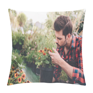Personality  Gardener Holding Flower In Flowerpot Pillow Covers