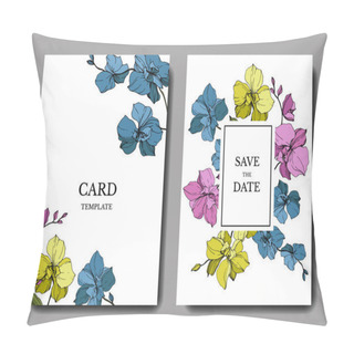 Personality  Vector Blue, Pink And Yellow Orchids Isolated On White. Invitation Cards With Save The Date Lettering Pillow Covers