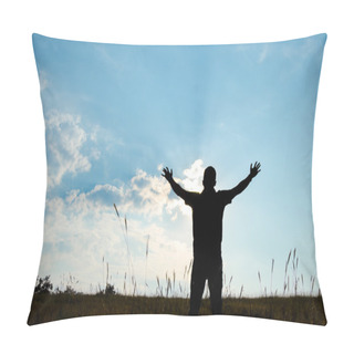 Personality  Shadow Of Man Worship With Hands Raised To The Sky In Nature Wit Pillow Covers