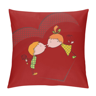 Personality  Two Kids Are Kissing Each Other. Vector Illustration. Pillow Covers