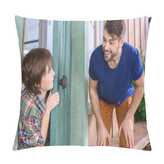 Personality  Father And Son Playing Hide And Seek Pillow Covers