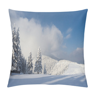 Personality  Christmas Landscape With Spruce In The Mountains Pillow Covers