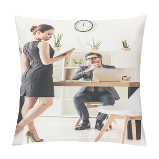 Personality  Businessman Looking At Seductive Secretery Pillow Covers
