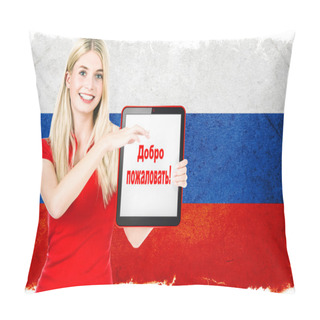 Personality  Young Woman With Russian National Flag Pillow Covers