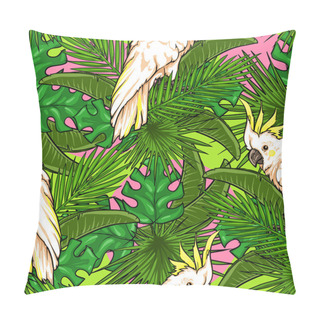 Personality  Seamless Pattern With Palm Leaves And Parrots Pillow Covers