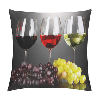 Personality  Assortment Of Wine In Glasses On Grey Background Pillow Covers
