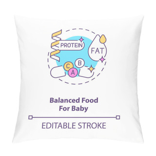 Personality  Balanced Food For Baby Concept Icon. Breastfeeding Benefits. Lots Of Vitamins And Minerals. Feeding Newborn Idea Thin Line Illustration. Vector Isolated Outline RGB Color Drawing. Editable Stroke Pillow Covers