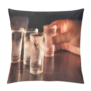 Personality  Shot Glasses Of Vodka In Hand. Pillow Covers