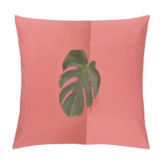 Personality  Green Monstera Leaf Sticking Out Behind Corner On Red Pillow Covers