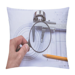Personality  Tools And Mechanisms Detail On The Background Of Technical Drawings Pillow Covers
