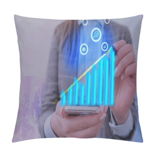 Personality  Illustration Line With Arrow Arrowhead Progressing Moving Upward Denoting Certain Points Showing Significance. Symbol Digital Chart Going Up Representing Success Profit Revenue. Pillow Covers